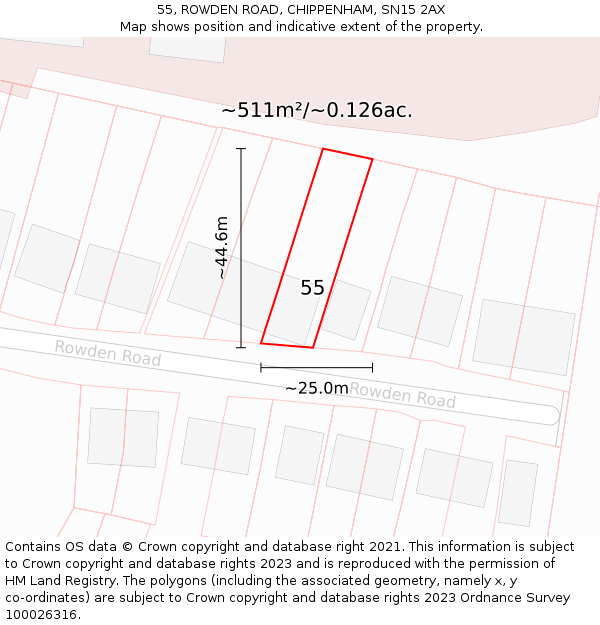 55, ROWDEN ROAD, CHIPPENHAM, SN15 2AX: Plot and title map