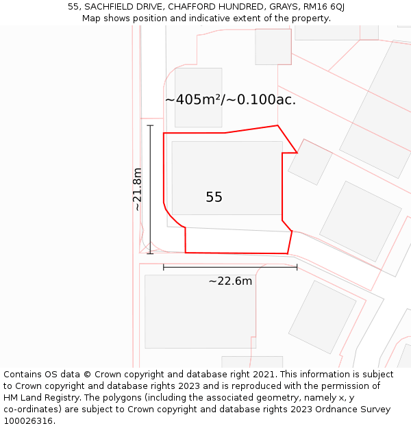 55, SACHFIELD DRIVE, CHAFFORD HUNDRED, GRAYS, RM16 6QJ: Plot and title map