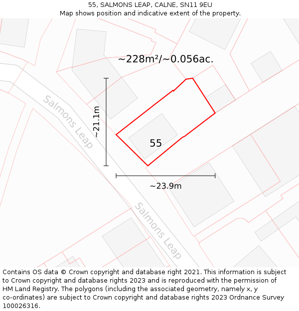 55, SALMONS LEAP, CALNE, SN11 9EU: Plot and title map