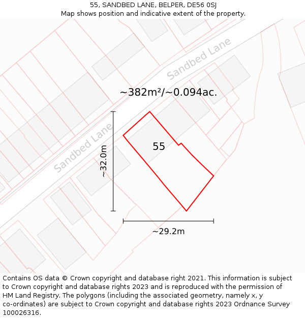 55, SANDBED LANE, BELPER, DE56 0SJ: Plot and title map