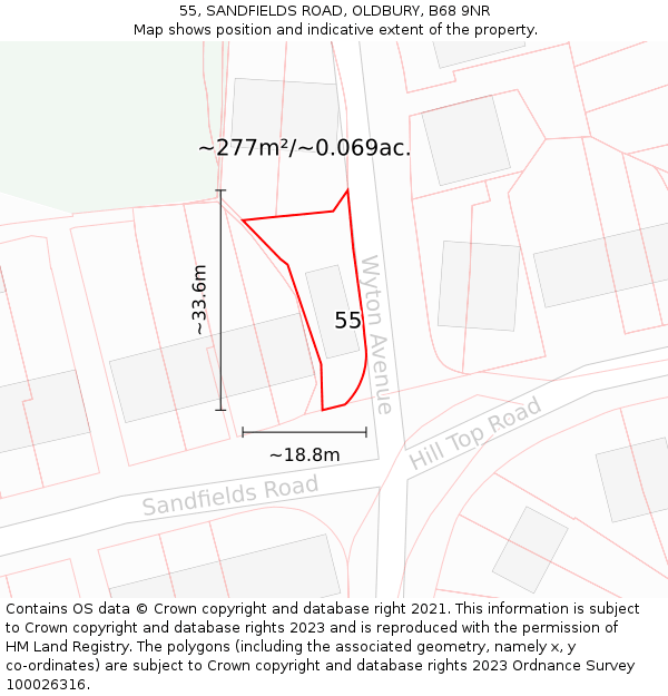 55, SANDFIELDS ROAD, OLDBURY, B68 9NR: Plot and title map