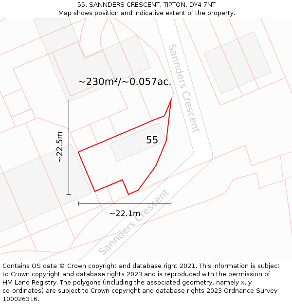 55, SANNDERS CRESCENT, TIPTON, DY4 7NT: Plot and title map