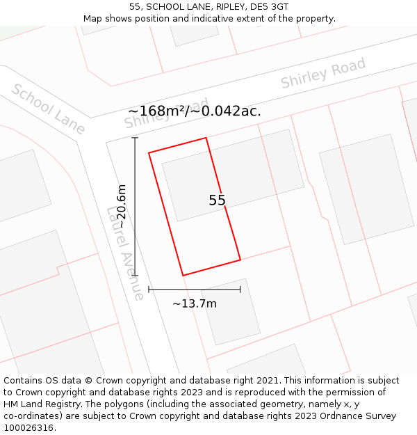 55, SCHOOL LANE, RIPLEY, DE5 3GT: Plot and title map