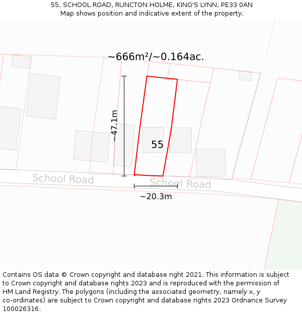 55, SCHOOL ROAD, RUNCTON HOLME, KING'S LYNN, PE33 0AN: Plot and title map