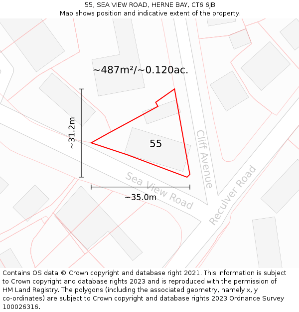 55, SEA VIEW ROAD, HERNE BAY, CT6 6JB: Plot and title map