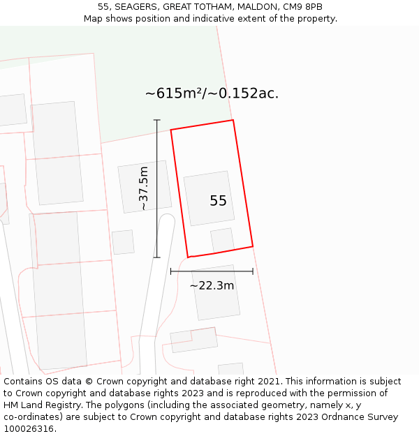 55, SEAGERS, GREAT TOTHAM, MALDON, CM9 8PB: Plot and title map