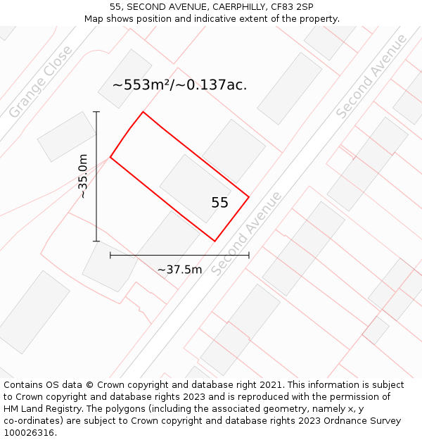 55, SECOND AVENUE, CAERPHILLY, CF83 2SP: Plot and title map