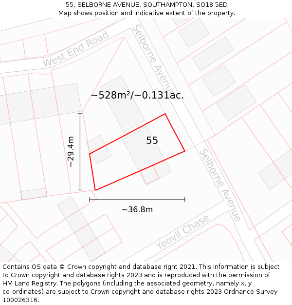 55, SELBORNE AVENUE, SOUTHAMPTON, SO18 5ED: Plot and title map