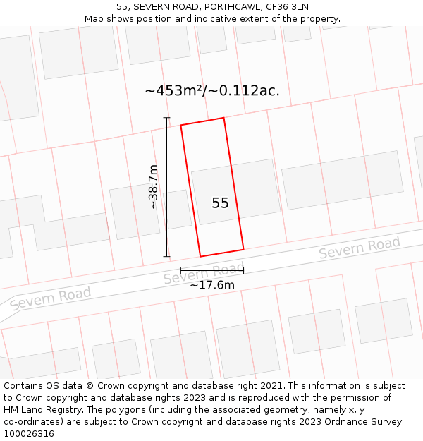 55, SEVERN ROAD, PORTHCAWL, CF36 3LN: Plot and title map