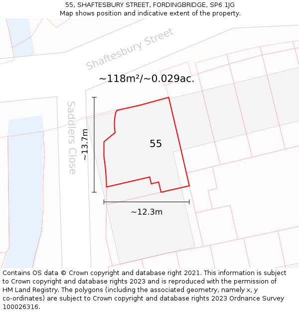 55, SHAFTESBURY STREET, FORDINGBRIDGE, SP6 1JG: Plot and title map