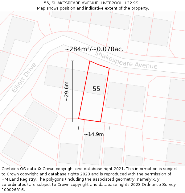55, SHAKESPEARE AVENUE, LIVERPOOL, L32 9SH: Plot and title map