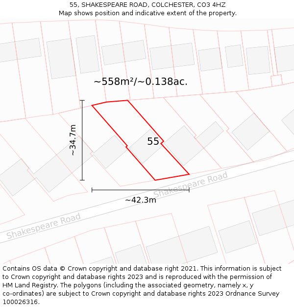 55, SHAKESPEARE ROAD, COLCHESTER, CO3 4HZ: Plot and title map