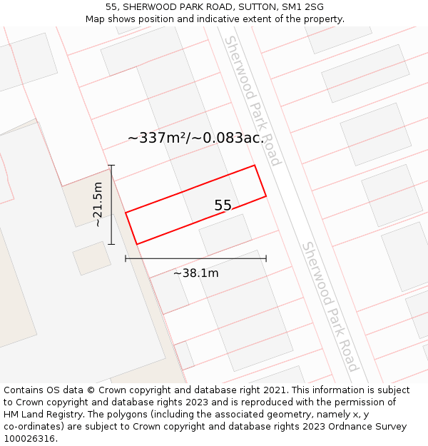 55, SHERWOOD PARK ROAD, SUTTON, SM1 2SG: Plot and title map
