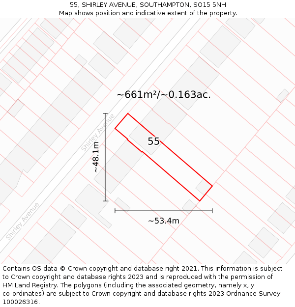 55, SHIRLEY AVENUE, SOUTHAMPTON, SO15 5NH: Plot and title map
