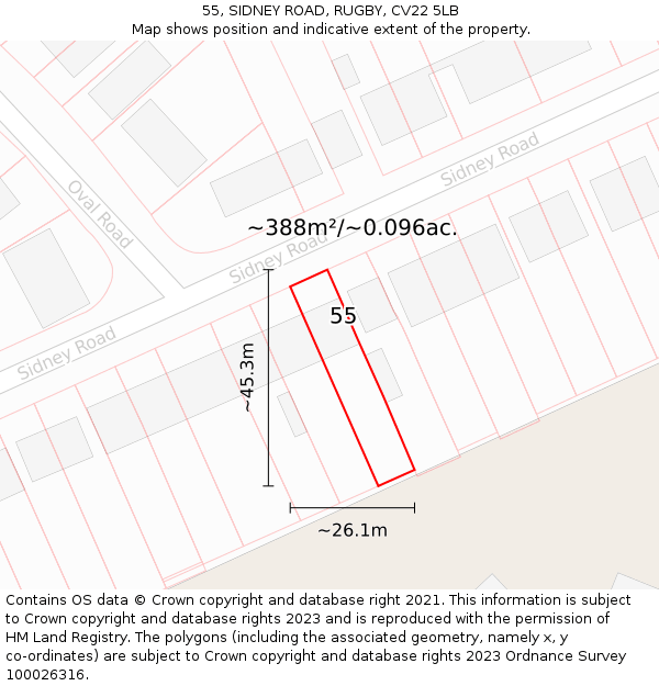 55, SIDNEY ROAD, RUGBY, CV22 5LB: Plot and title map