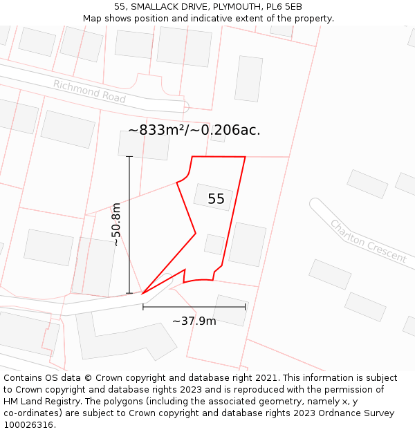 55, SMALLACK DRIVE, PLYMOUTH, PL6 5EB: Plot and title map