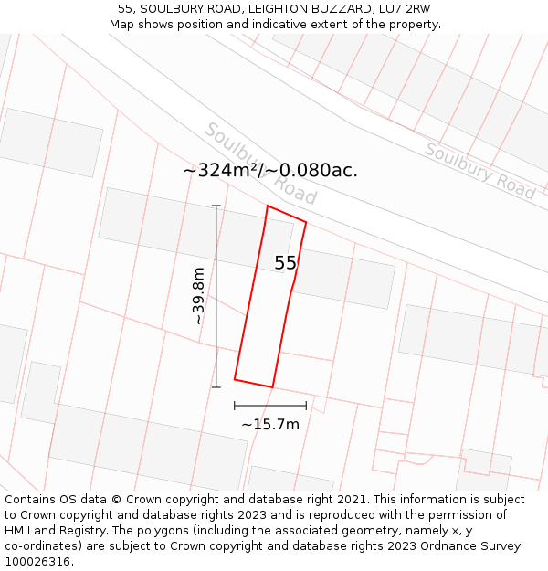 55, SOULBURY ROAD, LEIGHTON BUZZARD, LU7 2RW: Plot and title map