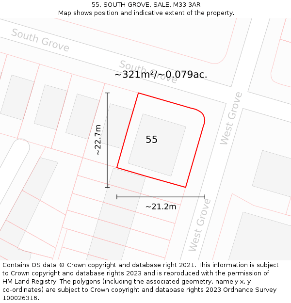 55, SOUTH GROVE, SALE, M33 3AR: Plot and title map