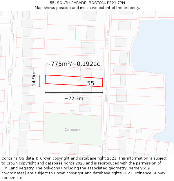 55, SOUTH PARADE, BOSTON, PE21 7PN: Plot and title map