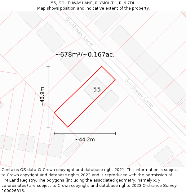 55, SOUTHWAY LANE, PLYMOUTH, PL6 7DL: Plot and title map