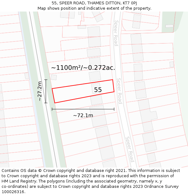 55, SPEER ROAD, THAMES DITTON, KT7 0PJ: Plot and title map