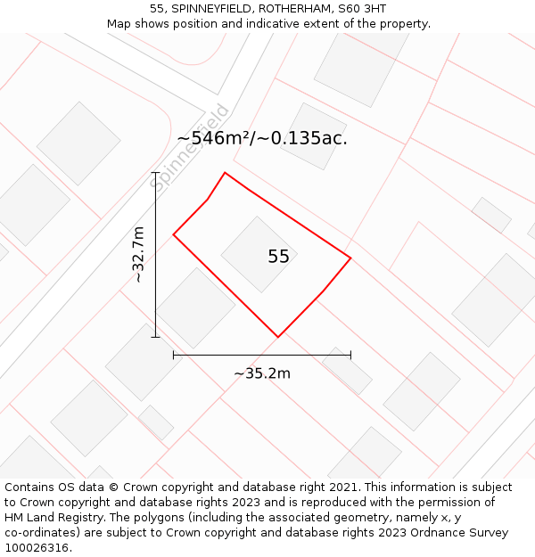 55, SPINNEYFIELD, ROTHERHAM, S60 3HT: Plot and title map