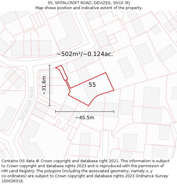 55, SPITALCROFT ROAD, DEVIZES, SN10 3FJ: Plot and title map