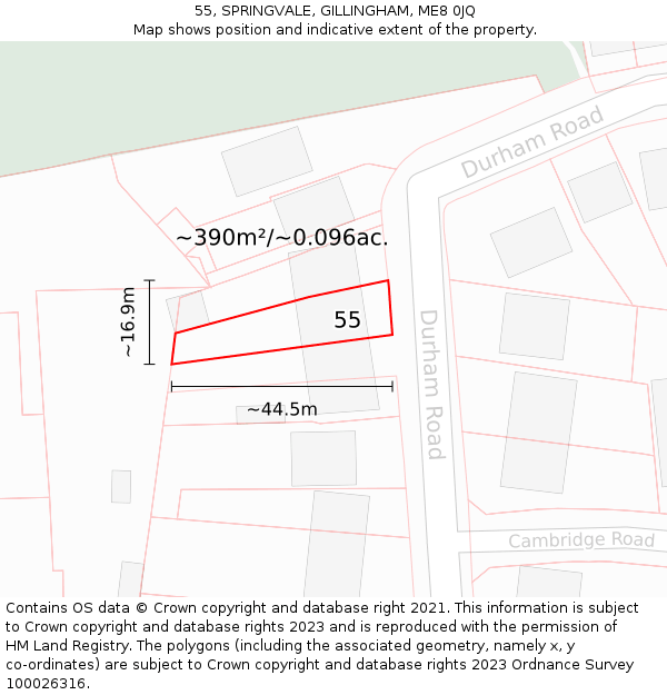 55, SPRINGVALE, GILLINGHAM, ME8 0JQ: Plot and title map