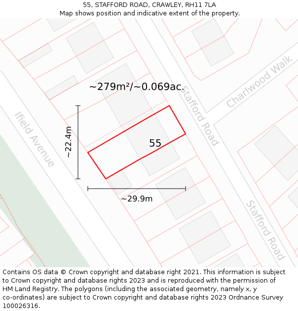 55, STAFFORD ROAD, CRAWLEY, RH11 7LA: Plot and title map