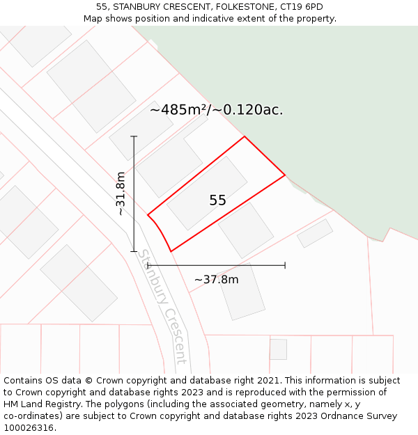 55, STANBURY CRESCENT, FOLKESTONE, CT19 6PD: Plot and title map