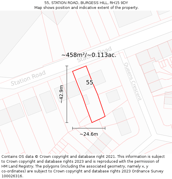 55, STATION ROAD, BURGESS HILL, RH15 9DY: Plot and title map