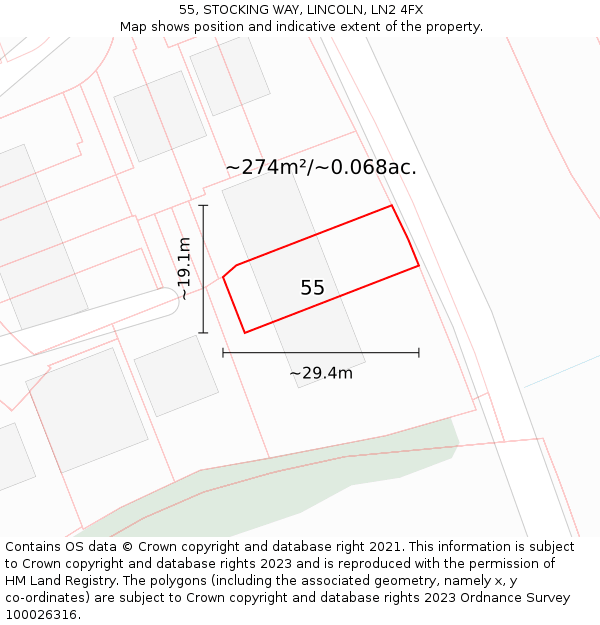 55, STOCKING WAY, LINCOLN, LN2 4FX: Plot and title map