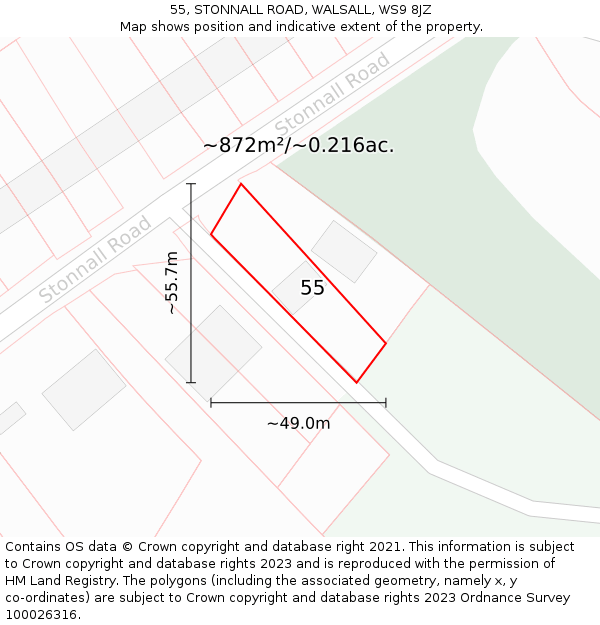 55, STONNALL ROAD, WALSALL, WS9 8JZ: Plot and title map