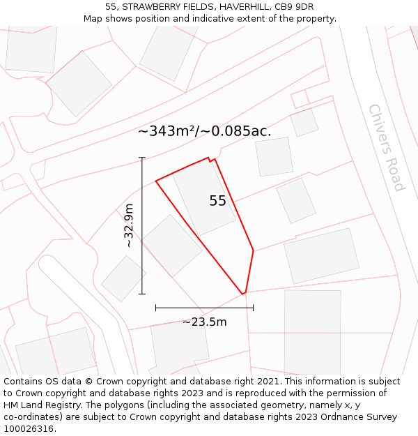 55, STRAWBERRY FIELDS, HAVERHILL, CB9 9DR: Plot and title map