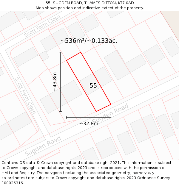 55, SUGDEN ROAD, THAMES DITTON, KT7 0AD: Plot and title map