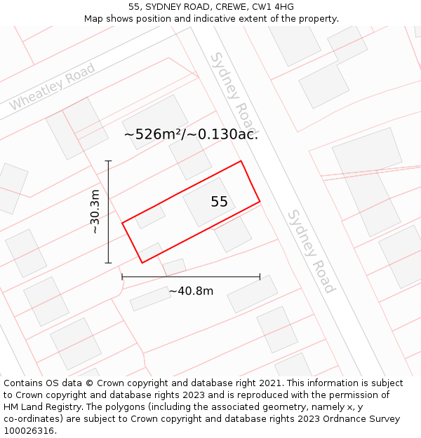 55, SYDNEY ROAD, CREWE, CW1 4HG: Plot and title map