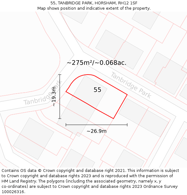 55, TANBRIDGE PARK, HORSHAM, RH12 1SF: Plot and title map