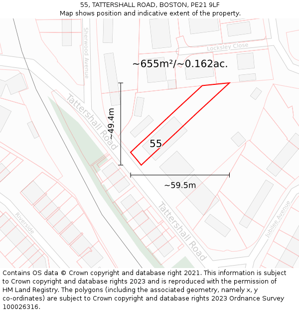 55, TATTERSHALL ROAD, BOSTON, PE21 9LF: Plot and title map