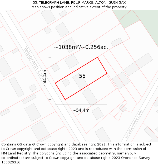 55, TELEGRAPH LANE, FOUR MARKS, ALTON, GU34 5AX: Plot and title map