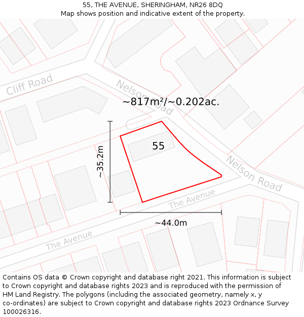 55, THE AVENUE, SHERINGHAM, NR26 8DQ: Plot and title map