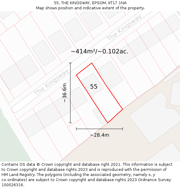 55, THE KINGSWAY, EPSOM, KT17 1NA: Plot and title map