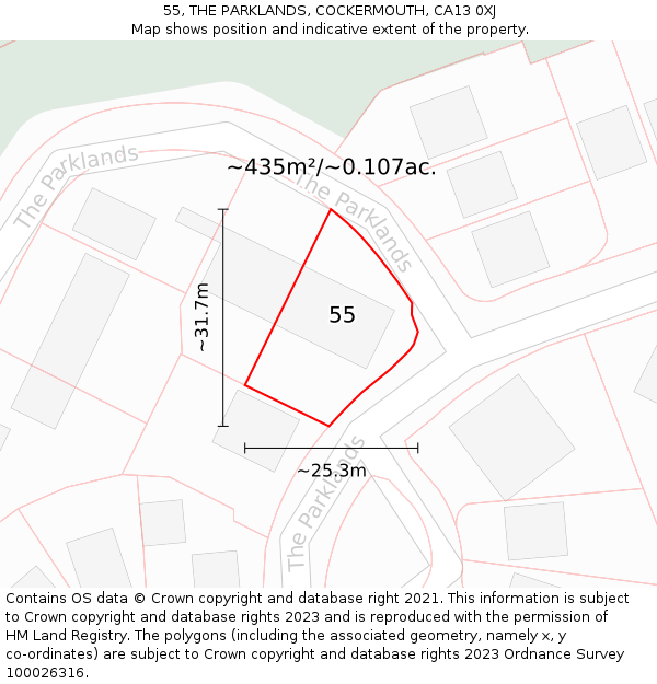 55, THE PARKLANDS, COCKERMOUTH, CA13 0XJ: Plot and title map