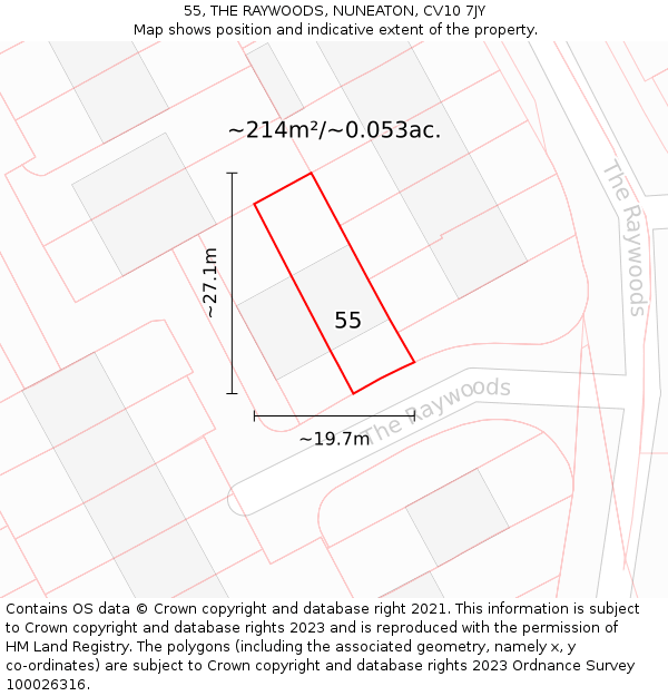 55, THE RAYWOODS, NUNEATON, CV10 7JY: Plot and title map