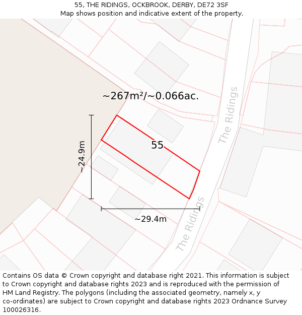 55, THE RIDINGS, OCKBROOK, DERBY, DE72 3SF: Plot and title map