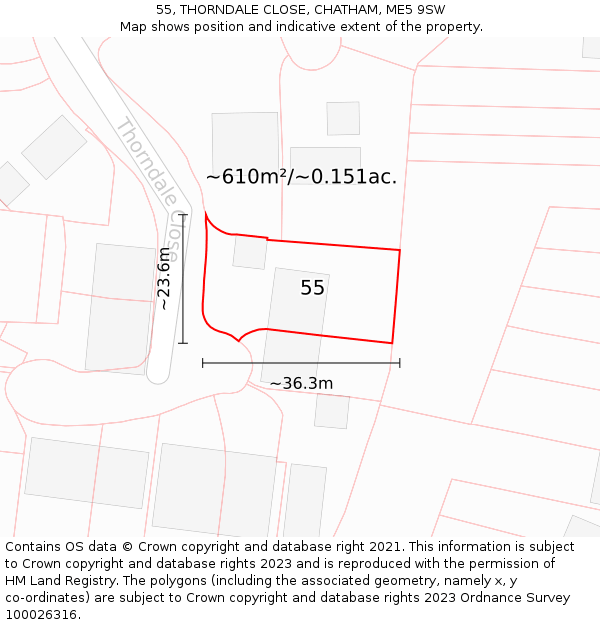 55, THORNDALE CLOSE, CHATHAM, ME5 9SW: Plot and title map