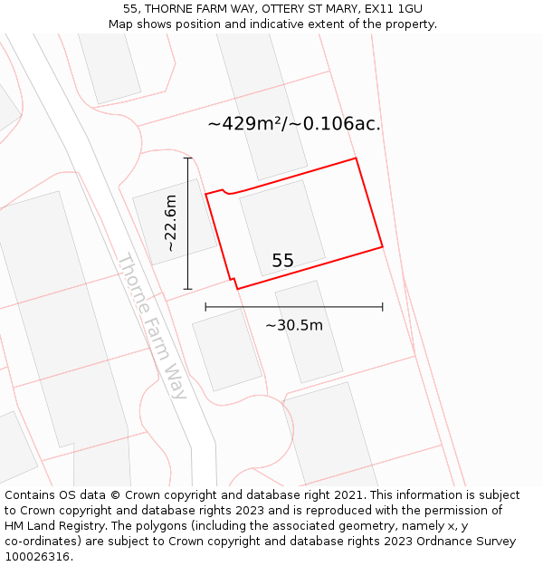 55, THORNE FARM WAY, OTTERY ST MARY, EX11 1GU: Plot and title map