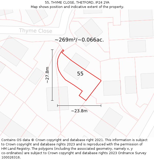 55, THYME CLOSE, THETFORD, IP24 2YA: Plot and title map