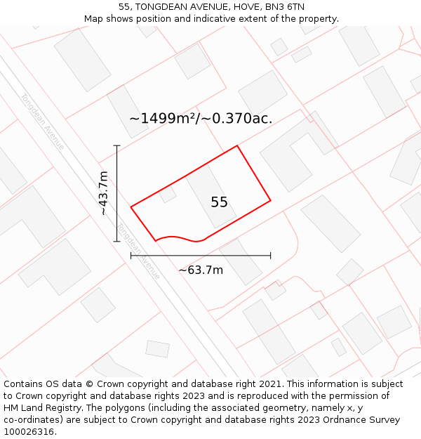 55, TONGDEAN AVENUE, HOVE, BN3 6TN: Plot and title map