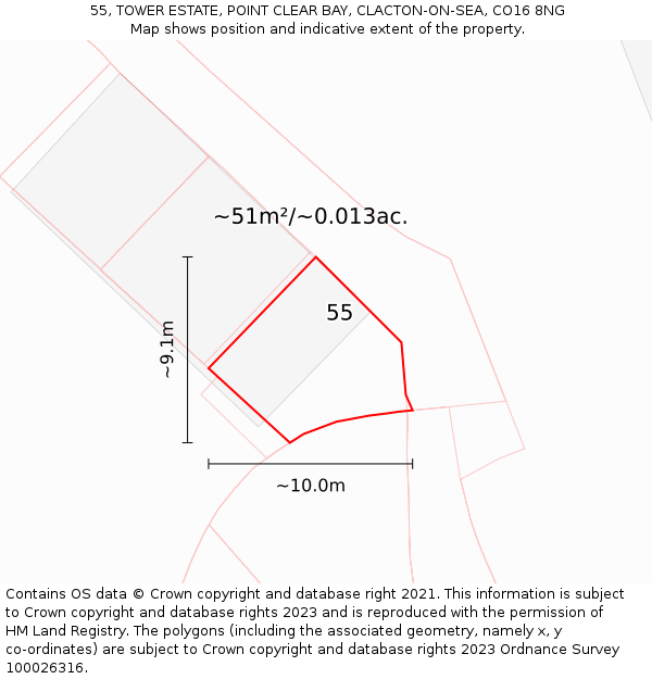 55, TOWER ESTATE, POINT CLEAR BAY, CLACTON-ON-SEA, CO16 8NG: Plot and title map