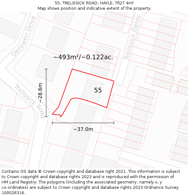 55, TRELISSICK ROAD, HAYLE, TR27 4HY: Plot and title map